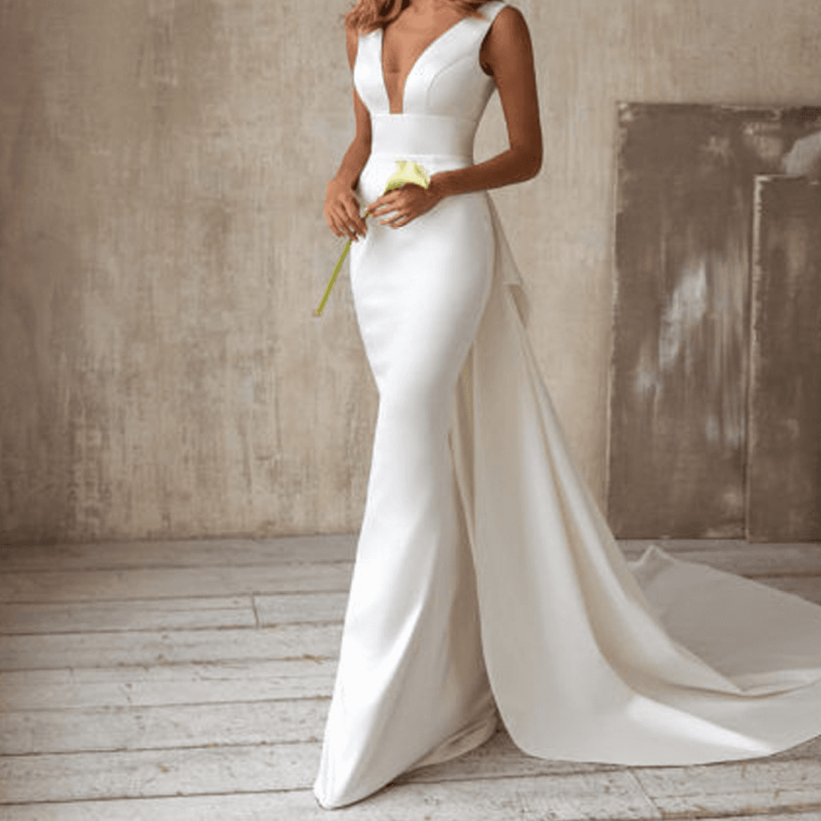Women's Clothing Sexy V neck Sleeveless Trailing Wedding Dress Long Dress