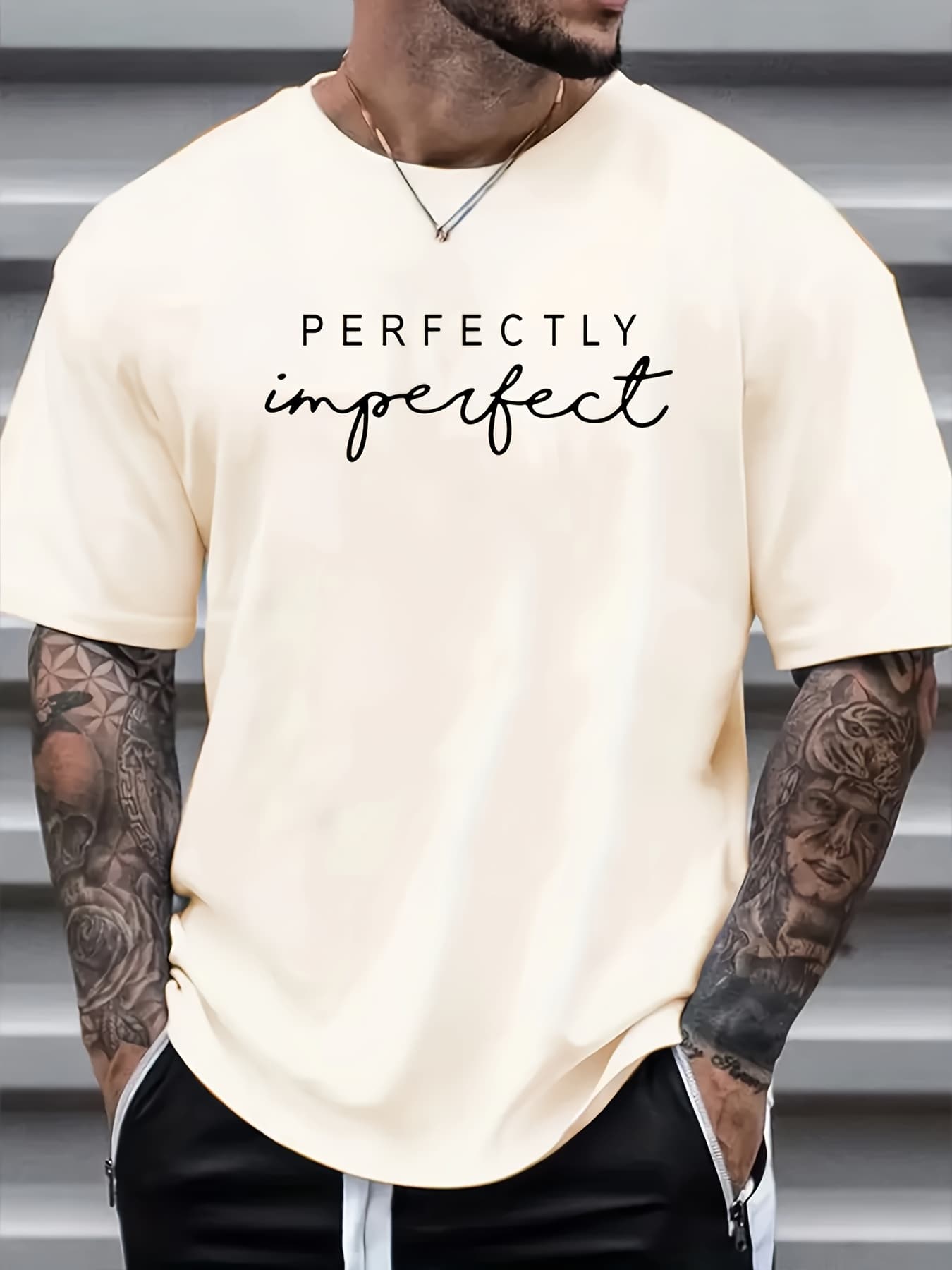 100% Pure Cotton Men's Summer Fashion Short Sleeved PERFECTLY Letter Printed Casual Slim Fit Versatile Top