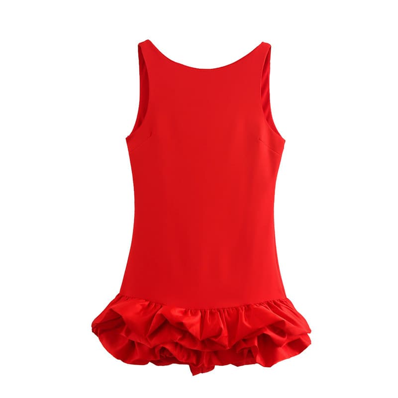 Women's Clothing Style Fashion White Sleeveless Short Ruffle Dress