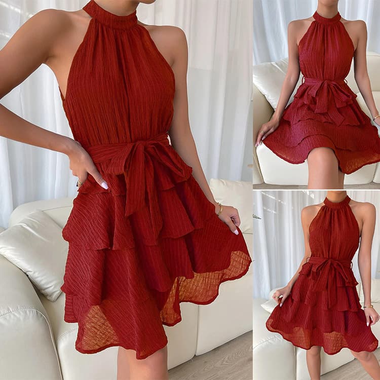 Women's Spliced ​​Sleeveless Ruffle Dress Spot