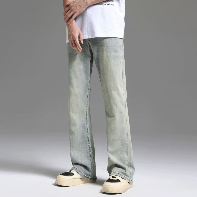 Men's Vintage Washed Flare Jeans - Relaxed Fit Clean Aesthetic Straight Leg Casual Pants For Men