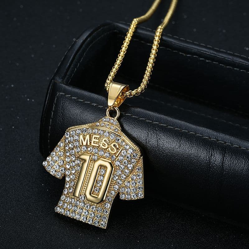 Hiphop jewelry with rhinestone football MESSI jersey pendant