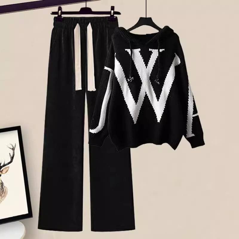 Women's Clothing New Slim Hooded Sweaters Casual Wide Leg Pants Fashionable Two Piece Suits