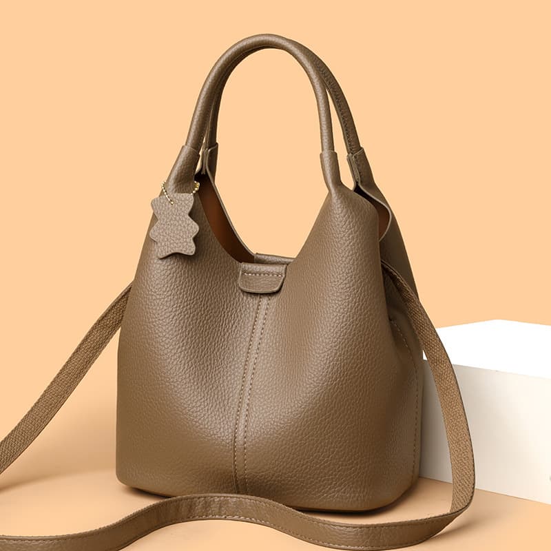 Handbag High-End Genuine Women's Small New Versatile Middle-Aged Bucket Soft Leather Stylish Handheld Crossbody Bag