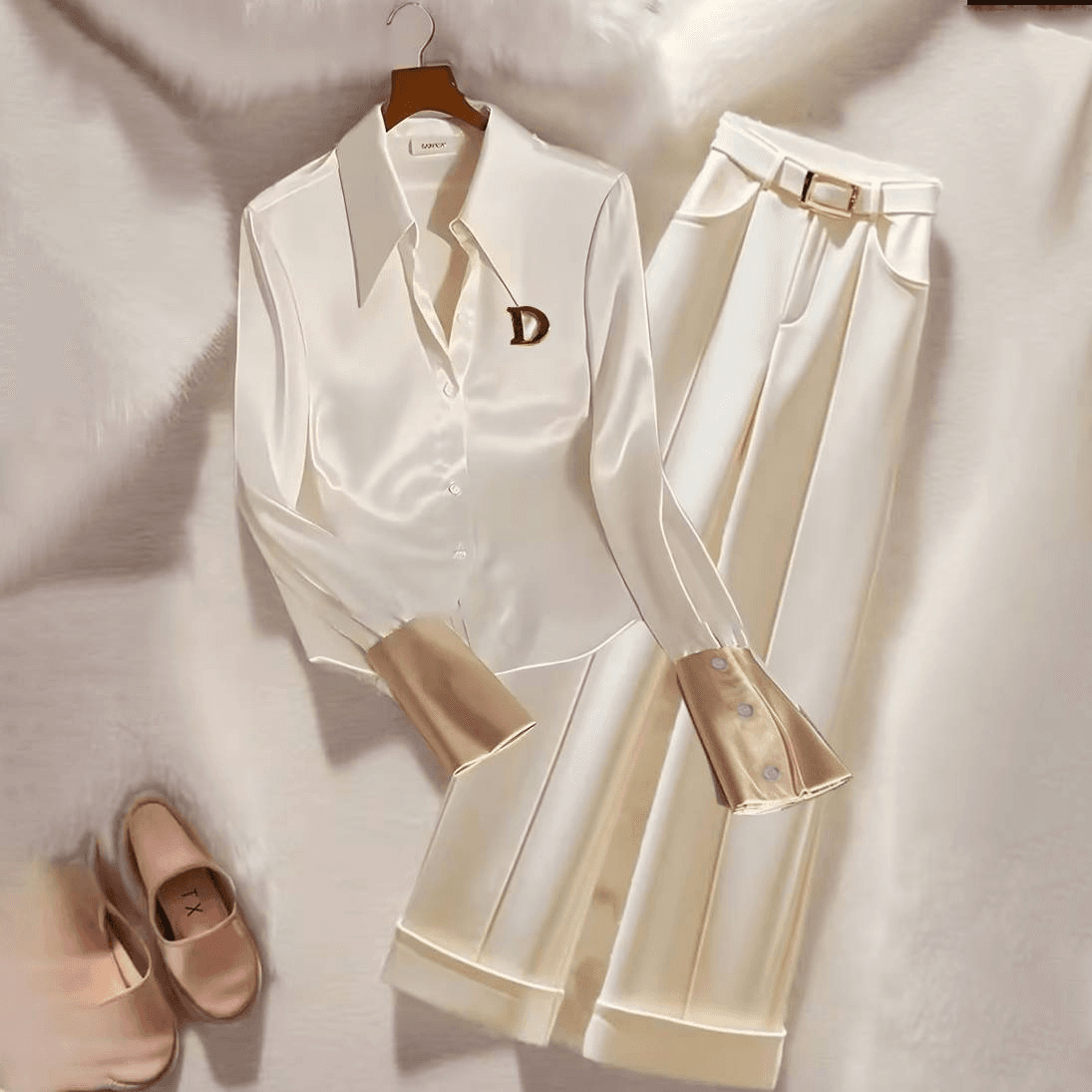 Women's Clothing Winter New Style Straight Wide Leg Pants Two Piece Suit