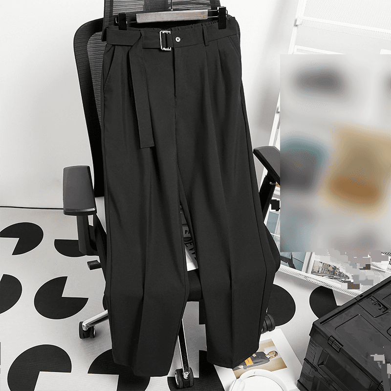Men's Clothing Ice Silk Casual Pants High Street Handsome Trendy Black Summer Straight Mopping Suit Pants