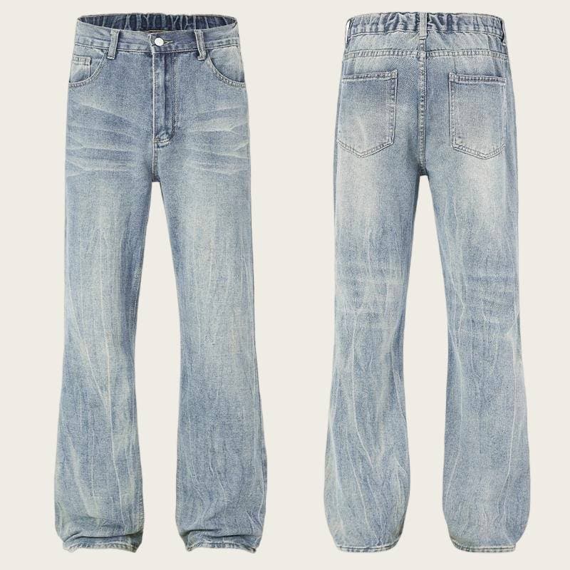 Vintage Washed Light Blue Bowie Jeans For Men – Cleanfit High Street Slim Straight Bootcut Denim Pants