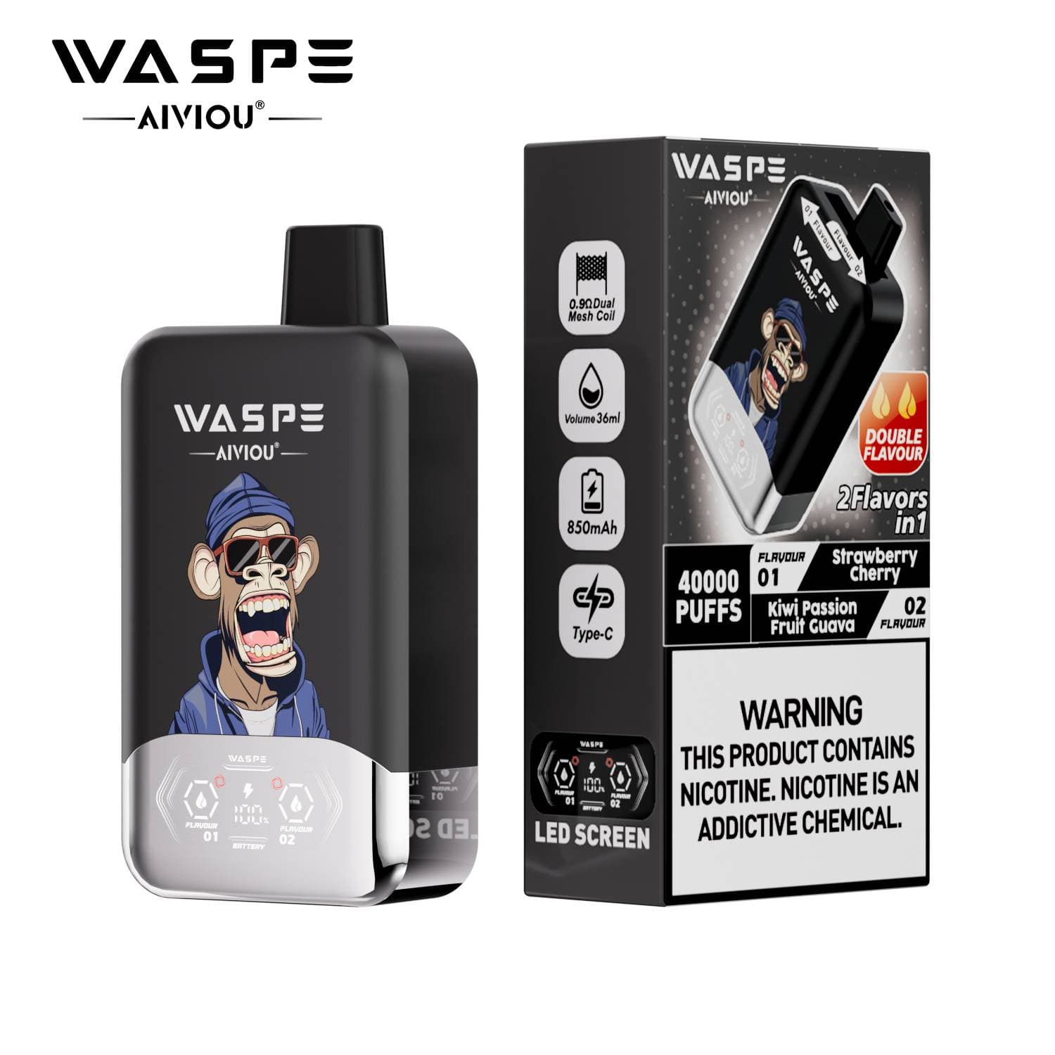 Waspe Double Saveur 40 000 bouffées 40k Entrepôt UE Cigarette électronique jetable 2 en 1 Boîte de bouffées Vapotage avec deux saveurs Double c