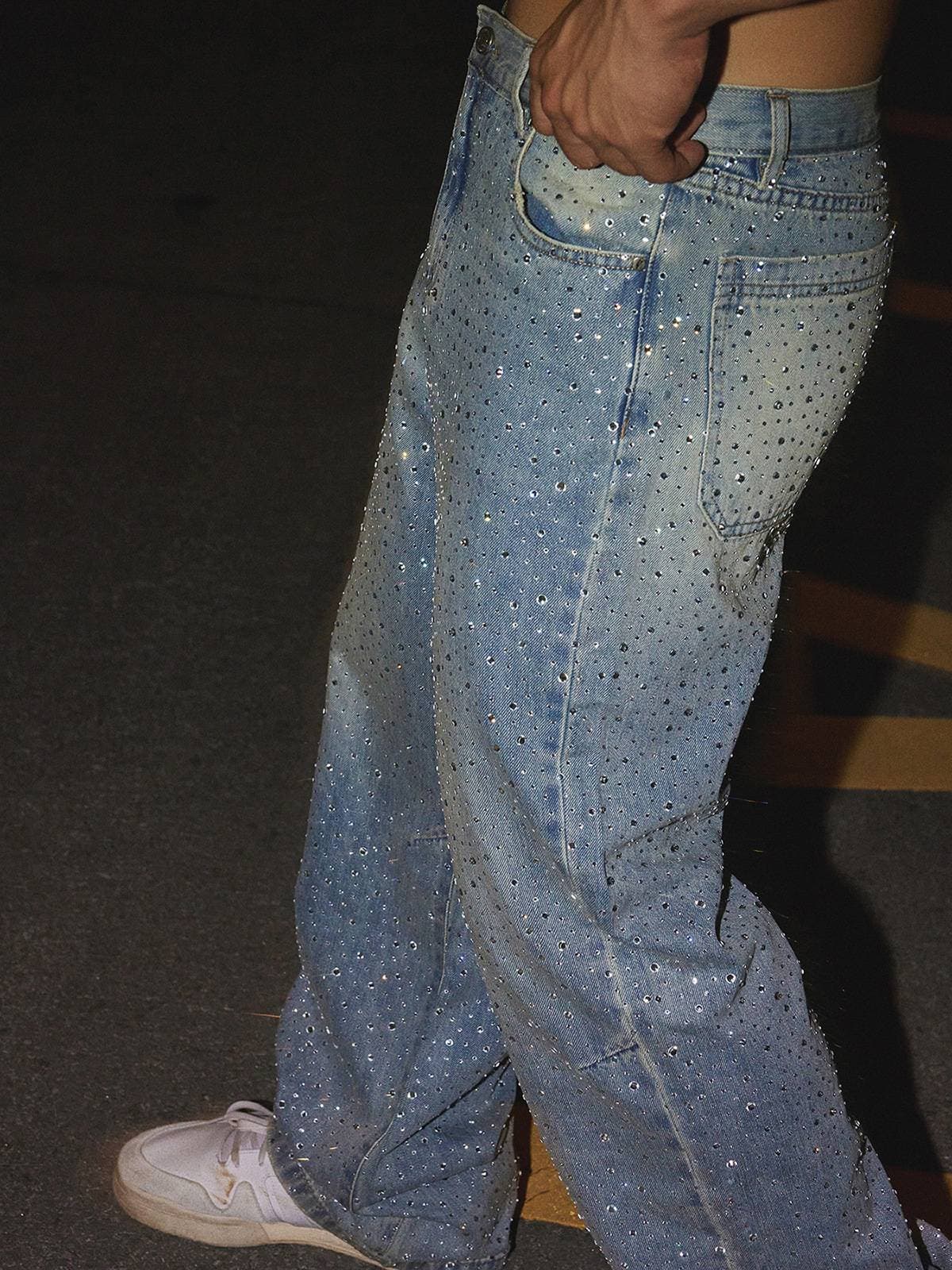 Men's Clothing New High Street Staple Full Diamond Jeans Men's Niche Flash Diamond Retro Straight Trousers