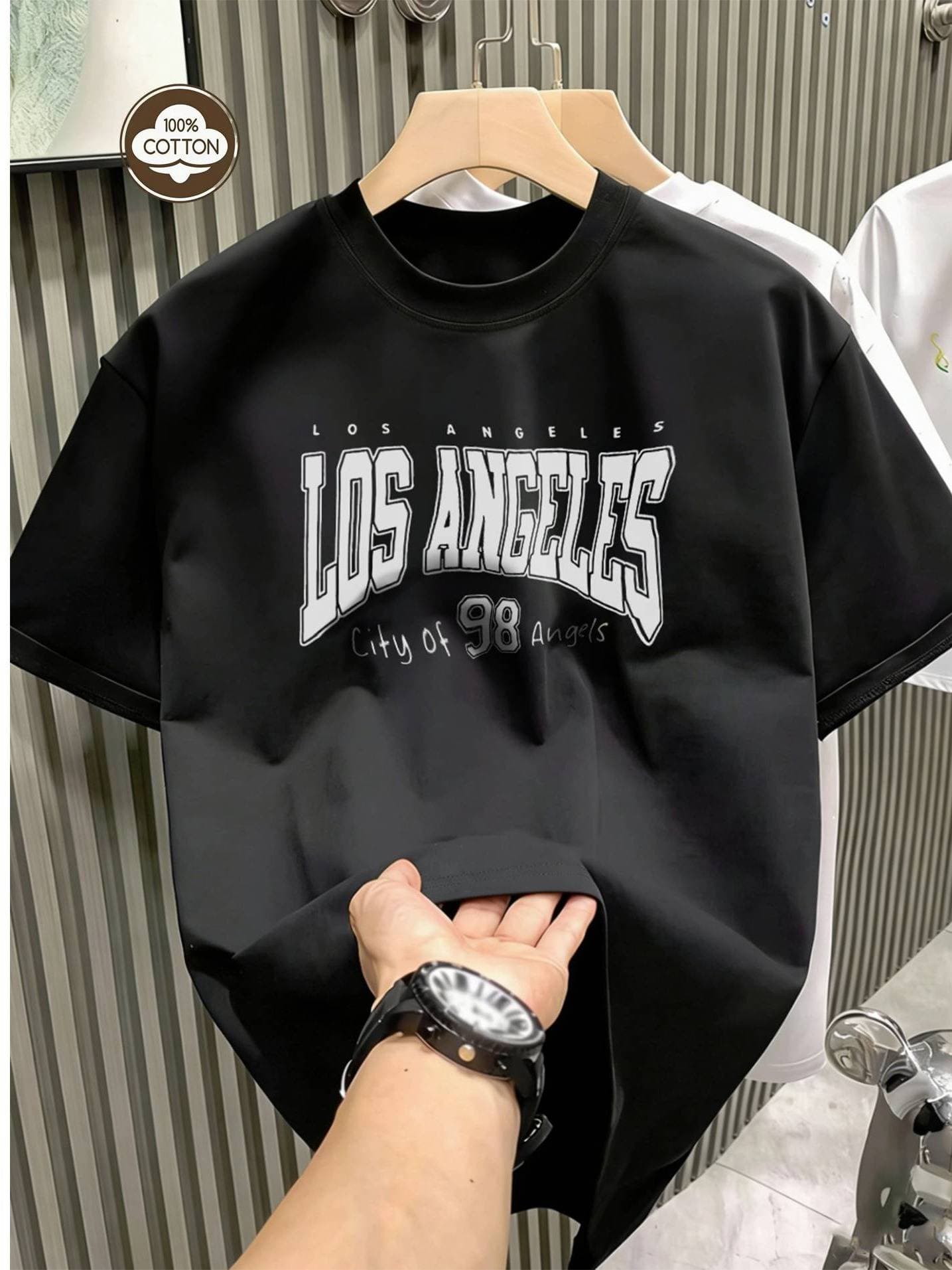 Men's Los Angeles Minimalist 100% Cotton T-Shirt Soft Cotton Los Angeles Graphic Crew Neck T-Shirt