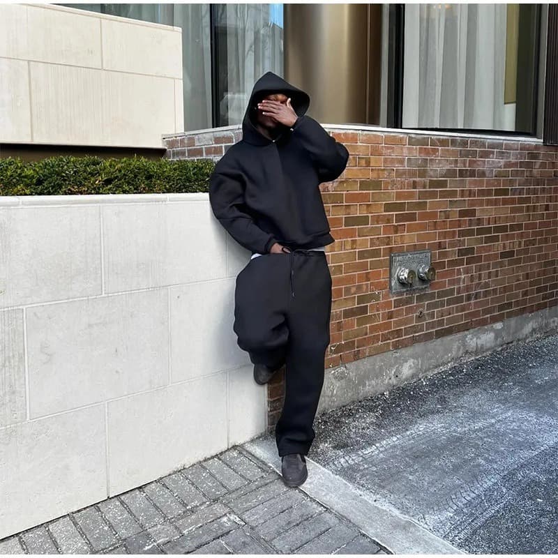 Cross-border Kanye Has The Same Trendy Brand High Street Loose Velvet Hooded Sweater Loose Drawstring Sweatpants Set For Men And Women