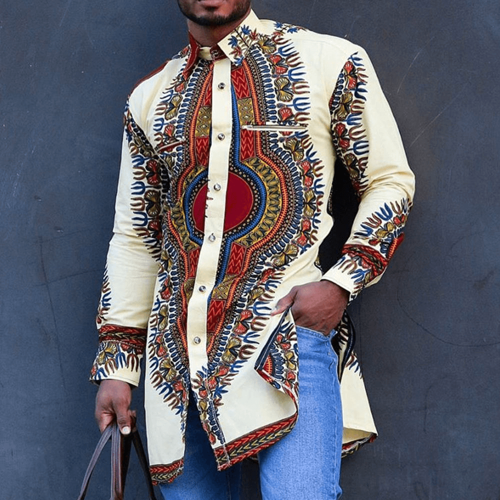 Men's Ethnic Digital Printed Shirt Mid-Length Shirt