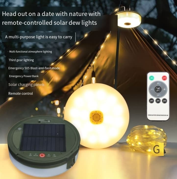 Solar outdoor camping light tent emergency atmosphere light lighting tape measure storage camping light string