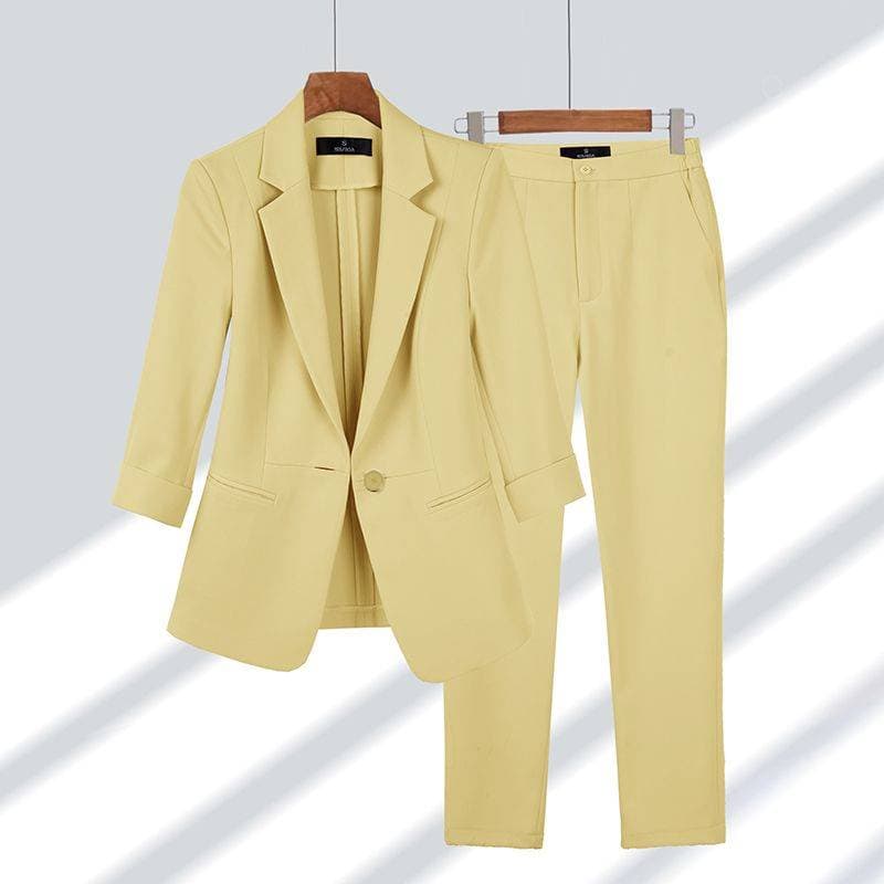 Spring Summer New Elegant Su Jacket Matching Set Women's Korean Chic Blazers Coat Pants 2 Piece Female Professional