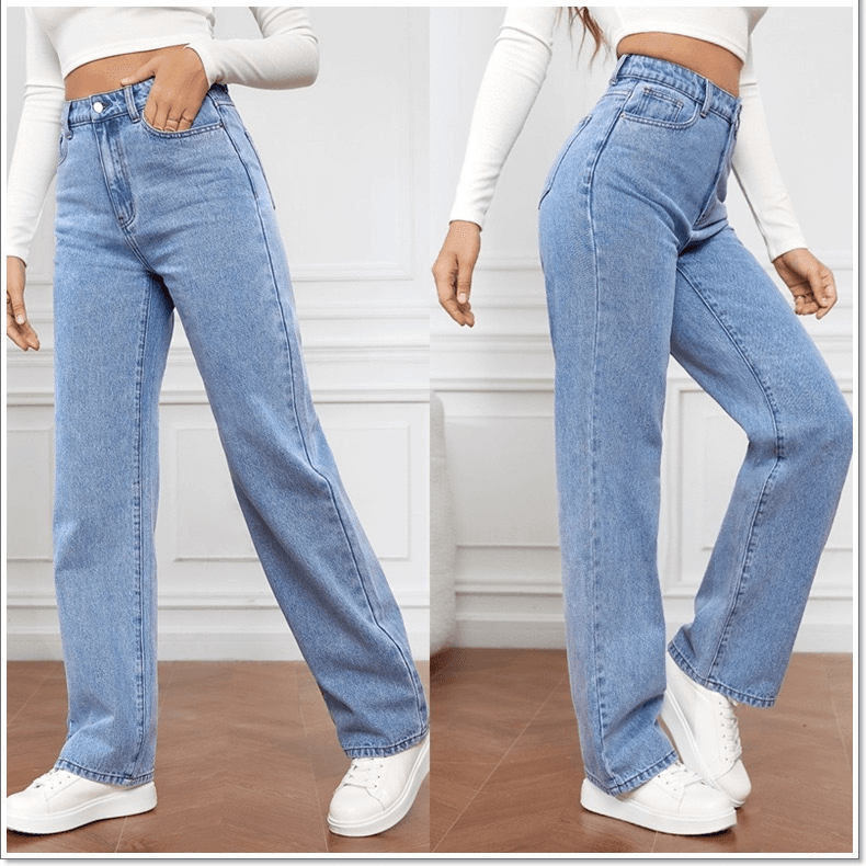 High Waist Straight Leg Women's Jeans - Classic Stretch Denim Pants For Casual & Office Wear