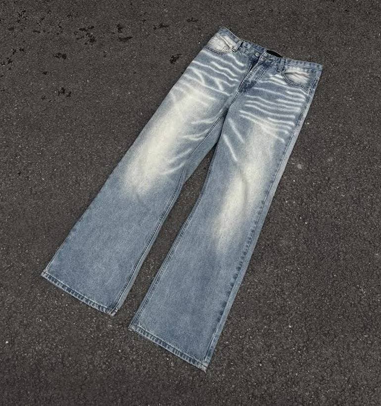 Men's Clothing 25 New American Style Personalized Scratched Washed Blue Loose Wide-leg Pants