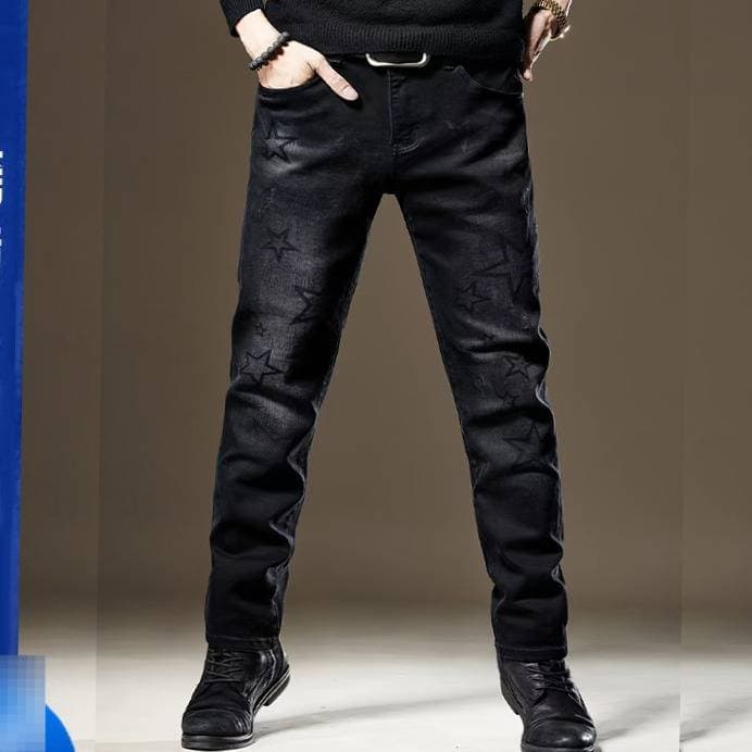 Men's Slim Fit Stretch Jeans Black Retro Trendy High Street American Trousers