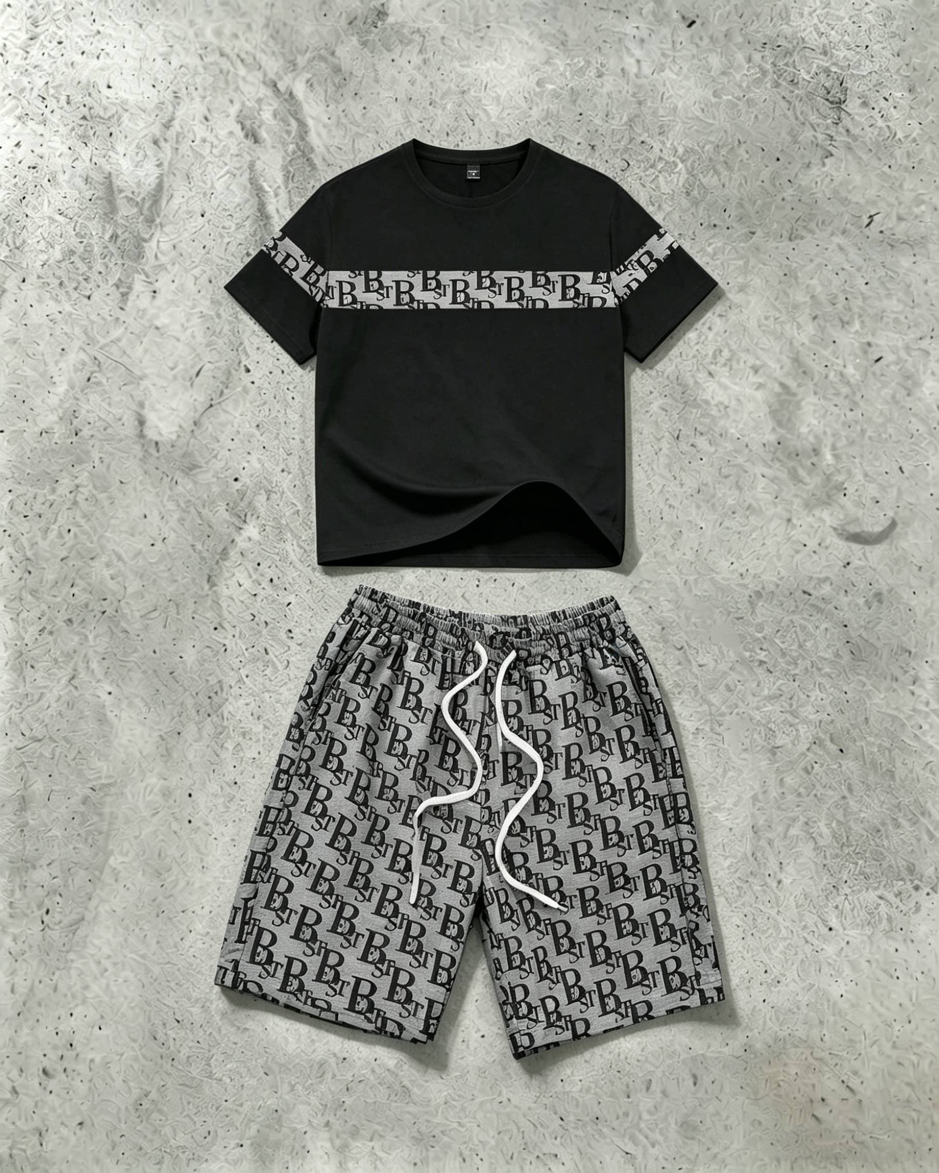 Men's Clothing Men's Summer Trendy T Shirt Short Sleeved Shorts Suit Waffle Sports Casual