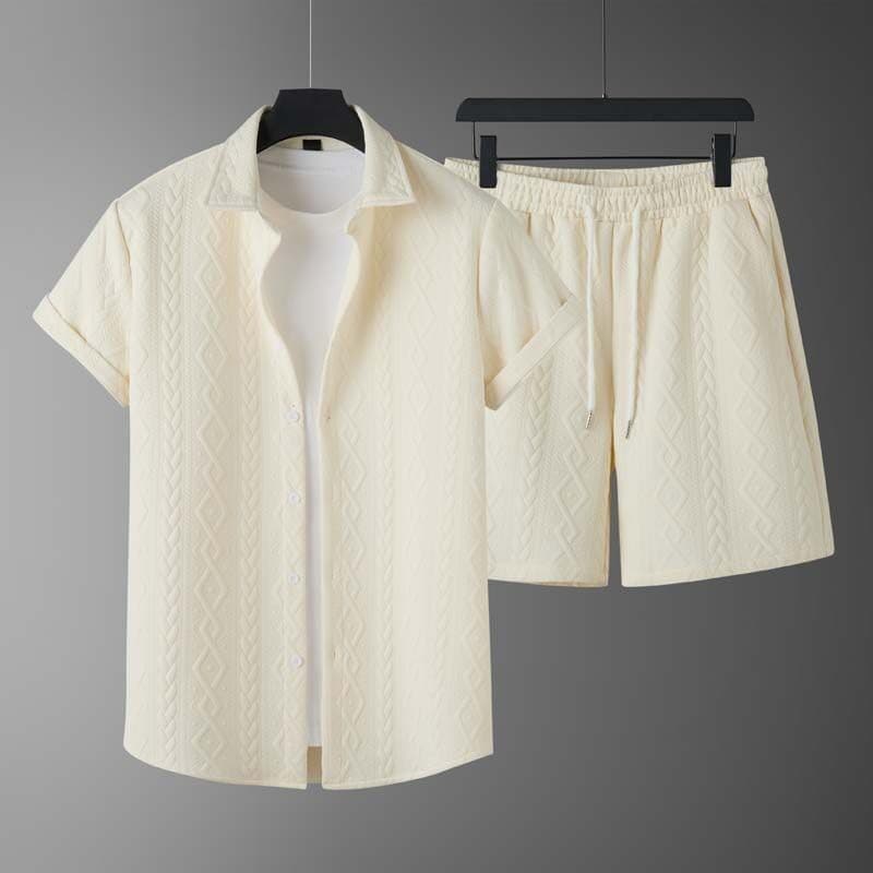 Men's Clothing Fashion Trend Leisure Sports Knitted Pattern Short Sleeved Two Piece Suit