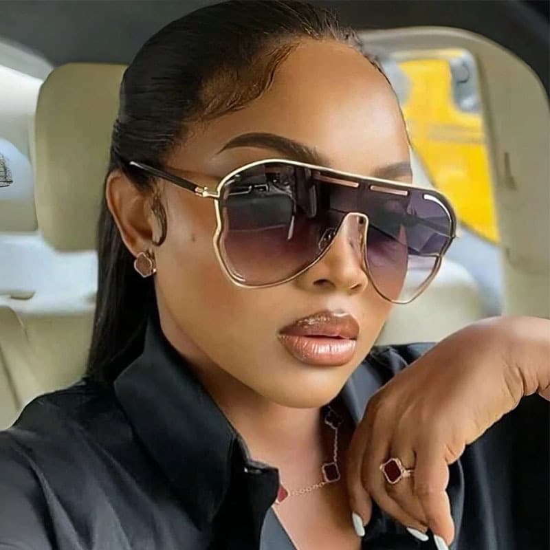 New European And American Style Large Frame High-end Feel Women's Party One-piece Lens Personality Hollow Sunglasses