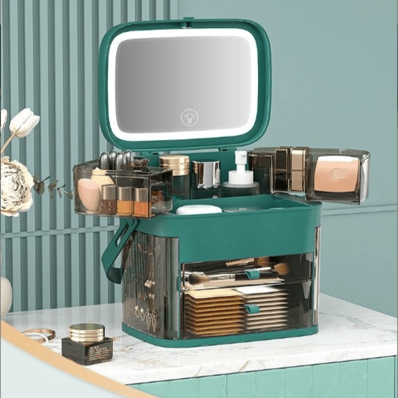 Cosmetics Storage Box Dustproof Skin Care Products Large Capacity Desktop LED With Mirror Jewelry Integrated Storage Rack