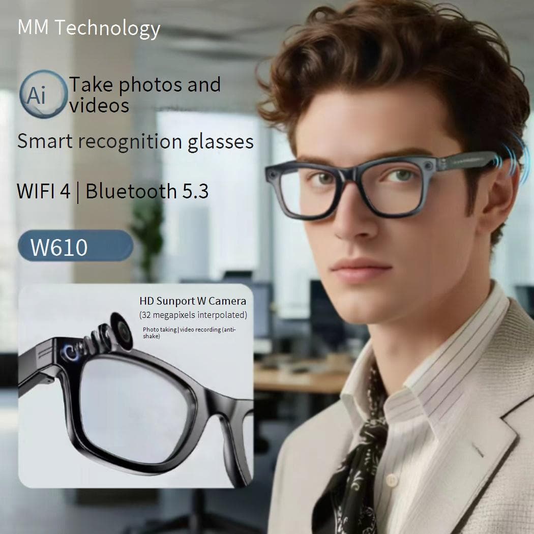 W610 Smart Glasses With AI Voice Assistant, 8MP Camera, Bluetooth Calling, Music Playback & Real-Time Translation