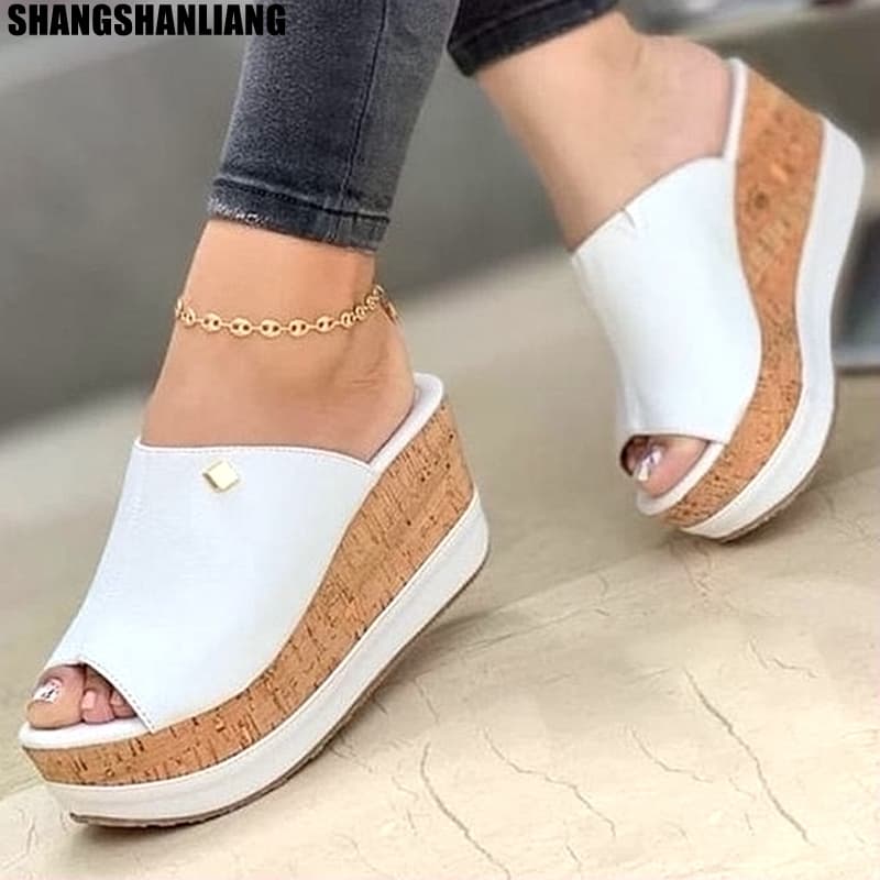 SHLIANG Women Summer Peep Toe Wedges Heeled Sandals Platform Shoes Casual Ladies Outdoor Slippers Beach Shoes Fashion Slides Sandalias S0038