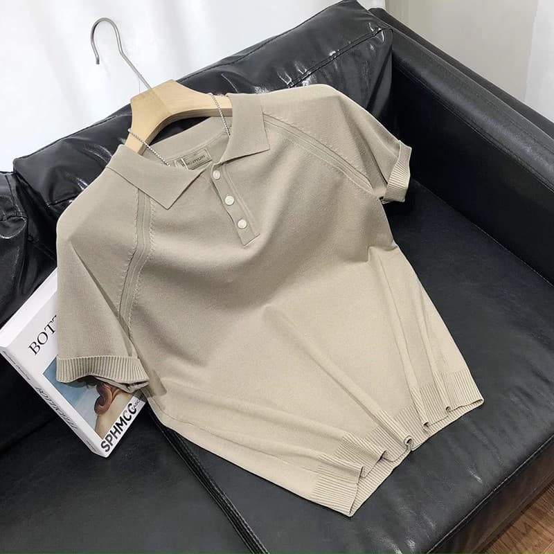 Men's Clothing Cool knitted short sleeved bottoming tops for men, high end retro style round neck youth solid color T shirt