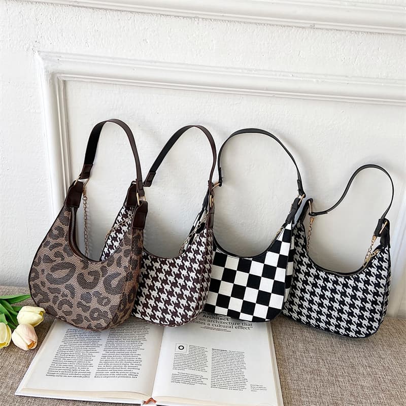 Women's red contrast color retro checkerboard baguette underarm bag crescent bag handbag shoulder bag female