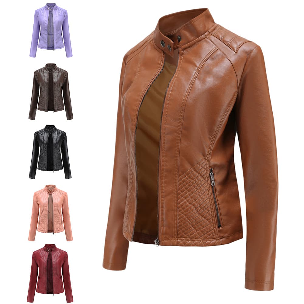 Women's casual leather jacket thin jacket long sleeve biker jacket