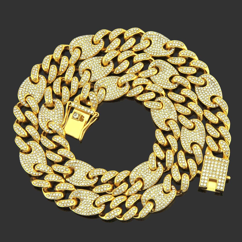 Trendy Diamond-Studded Pig Nose Buckle Chain Necklace For Men, Exaggerated Cool Hip-Hop Coffee Bean Pendant