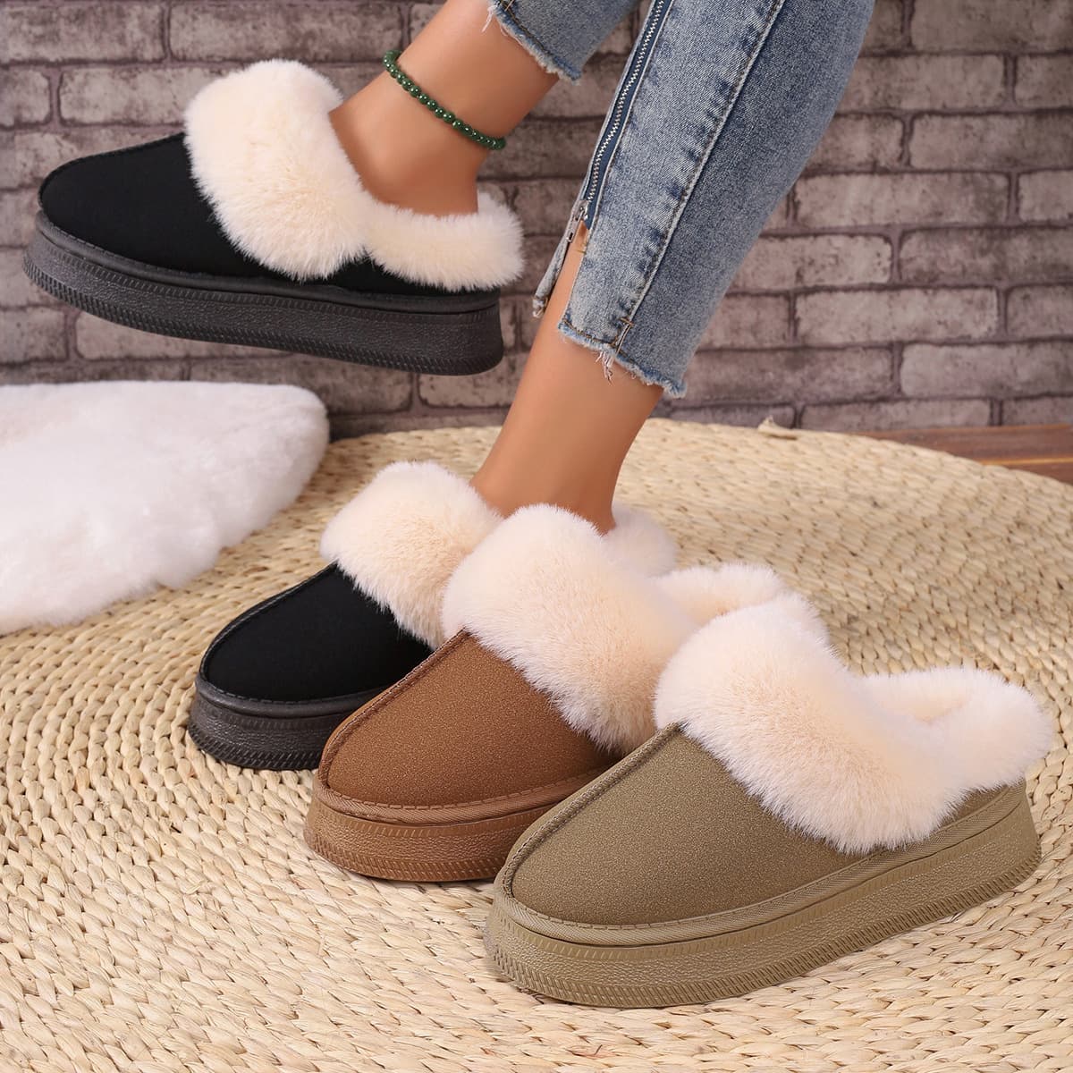 Thick-soled and fleece-thickened indoor cotton shoes woolen shoes