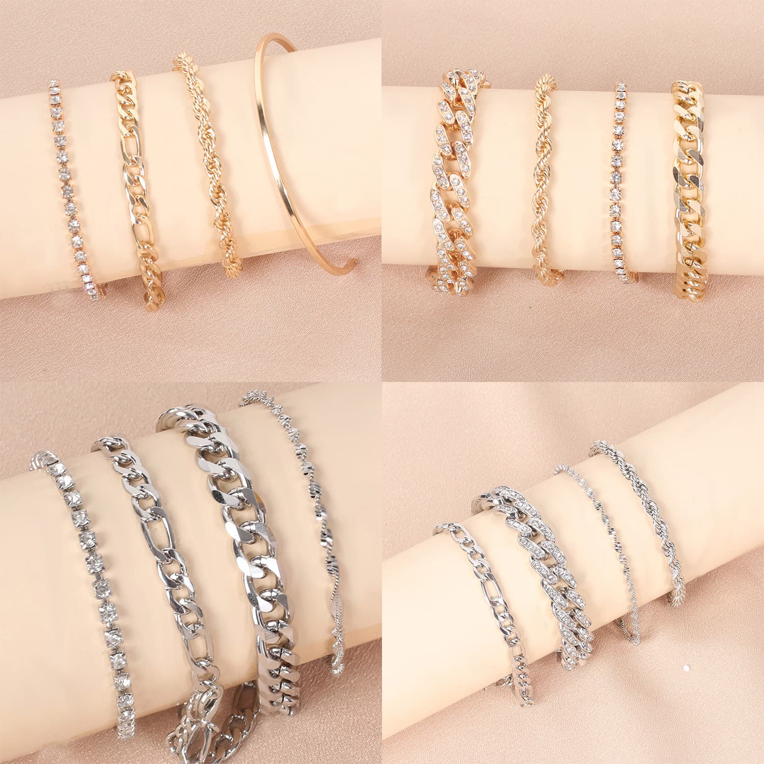 Metal Cuban Chain Hip-Hop Bracelet Ins Style Unique Niche Design Minimalist Jewelry Set