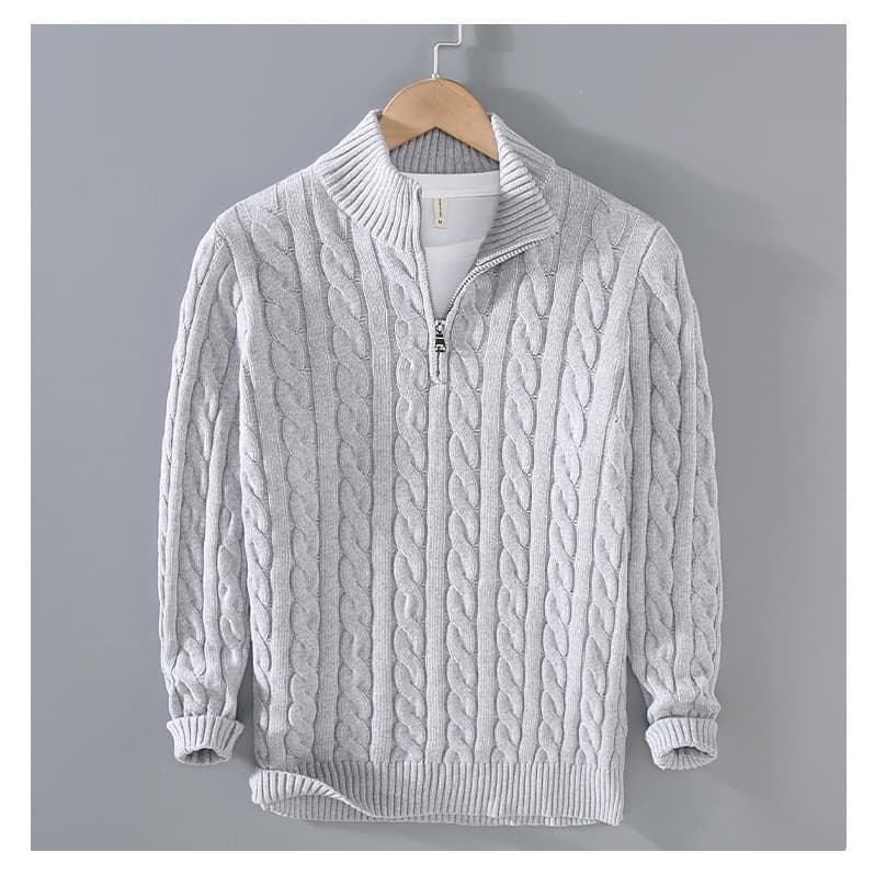 Men's Chunky Knit Sweater – Half-Zip Cable Knit Pullover (Breathable, Machine Washable, S-XXXXL, Grey/Navy/Black)​