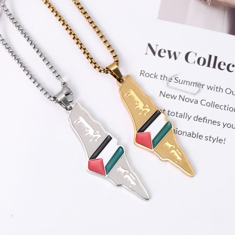 Hot selling retro oil drip stainless steel Israel Palestine flag map necklace jewelry