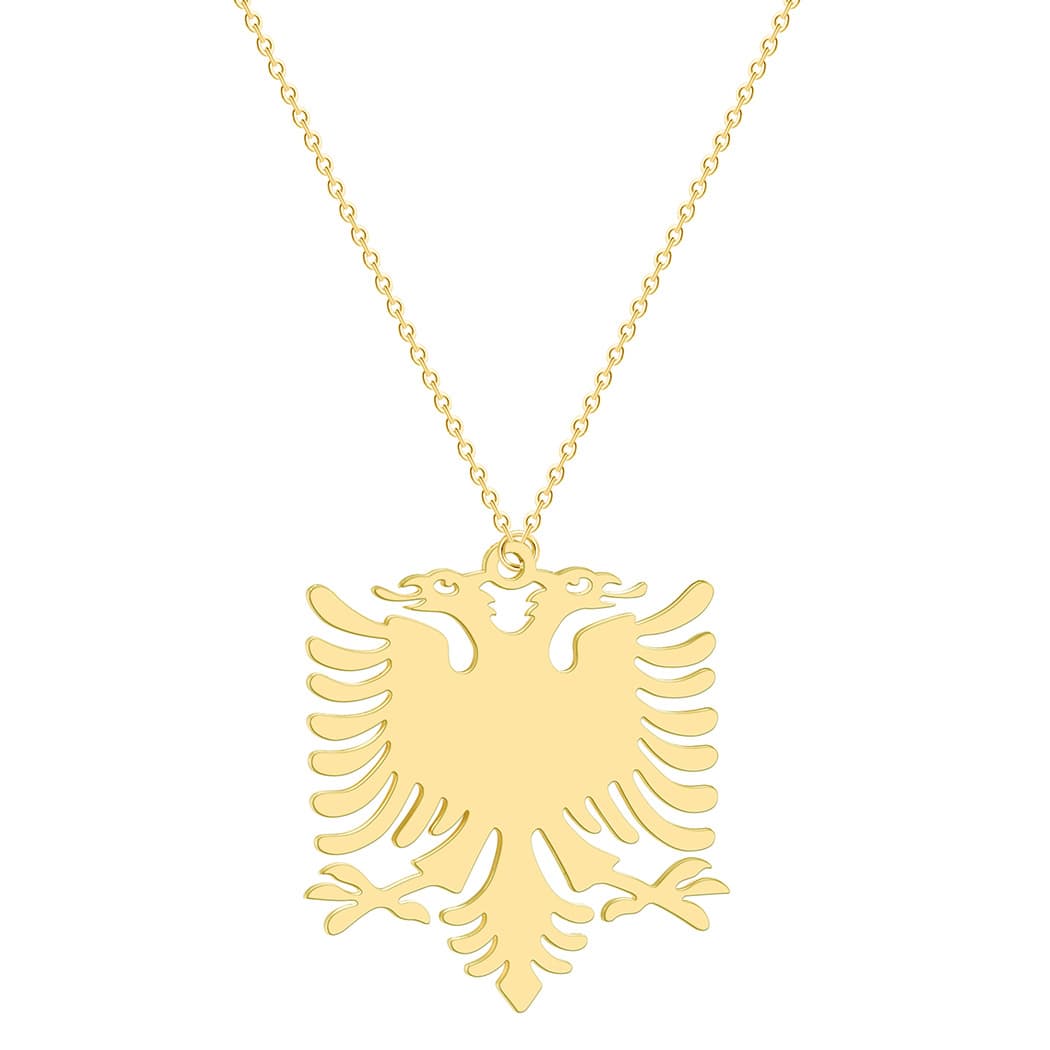 Fashion Casual Albanian Eagle Pendant Necklace For Women Men Double Headed Eagle Animal Stainless Steel Choker Chain Jewelry