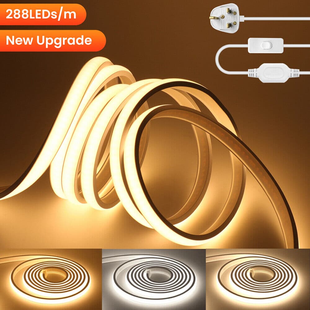Bande lumineuse LED COB étanche 220 V IP67, flexible, pour éclairage sous armoire