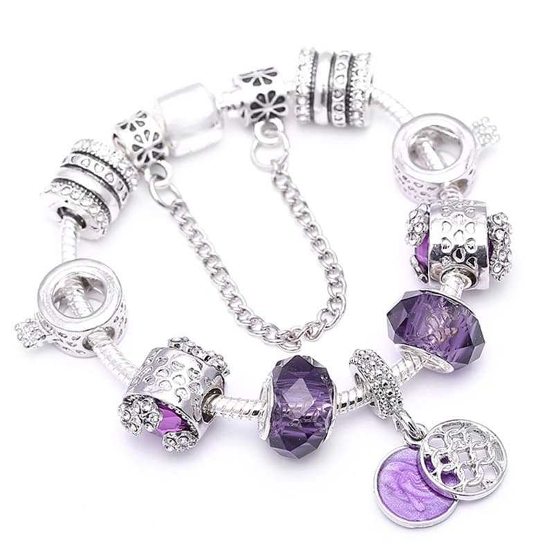 Charm Bracelets Panjia Classic Series Purple Beaded Bracelet Bracelet Diamond Butterfly Beaded Luxury Jewelry