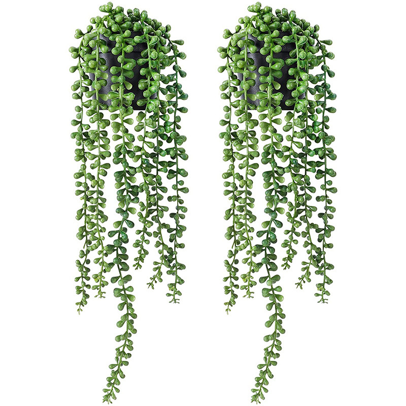 Fake Hanging Plants Artificial Succulent Lover's Tears Fake Plants Pearl String Beads Potted Plants