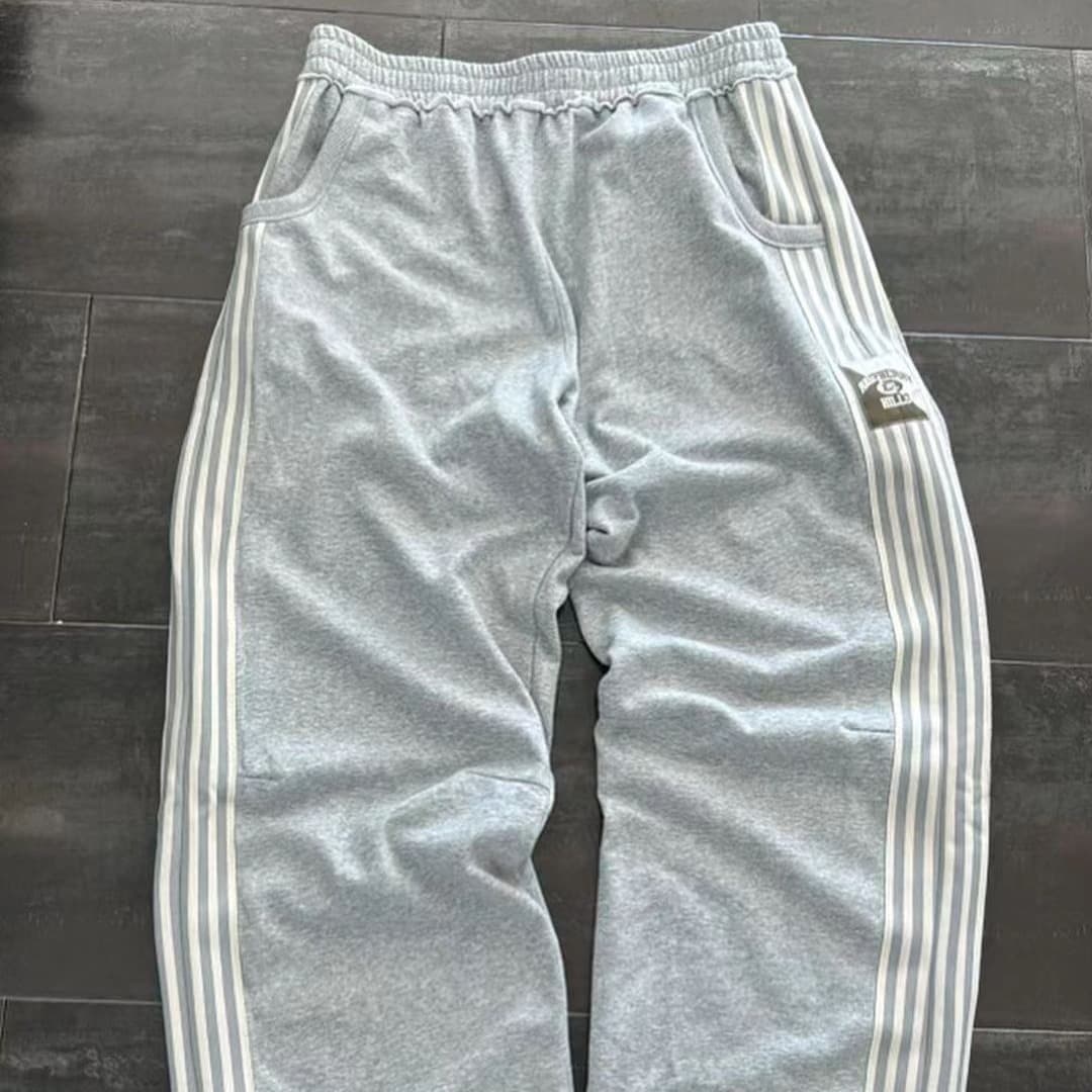 Men's Clothing Sports Pants Pure Cotton Heavy Loose Wide Leg Trousers Side Striped Sweatpants Drop Feel Straight Pants