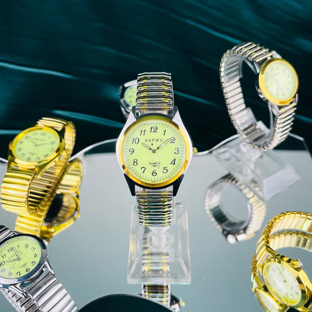 Middle-aged And Elderly Round Pointer Luminous Elastic Band Quartz Watch For Women Couple Watches