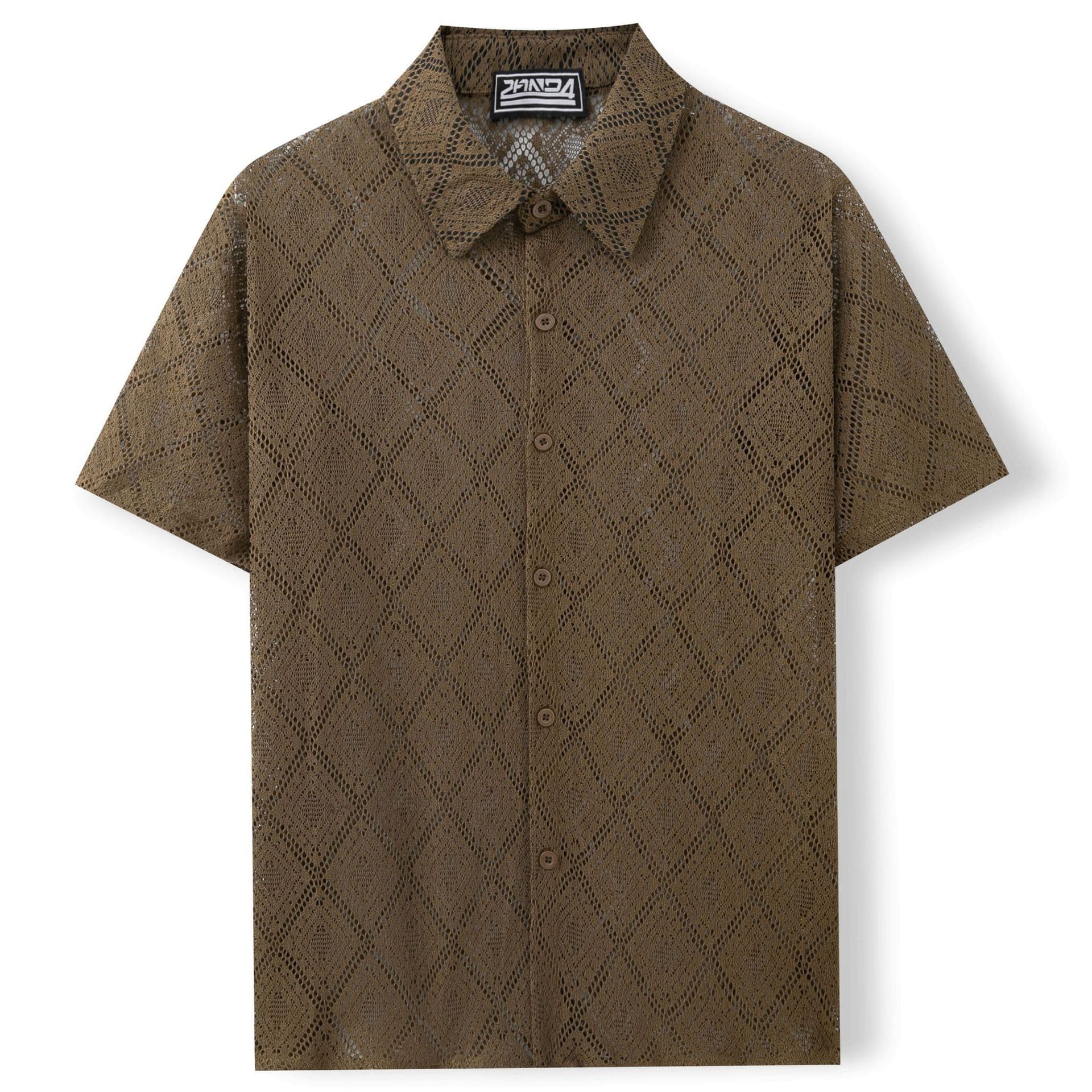 Men's Clothing Hong Kong Style Hollow Short Sleeved Thin Shirt Men's Summer Niche Design Lace Casual Half Sleeved Shirt A0405