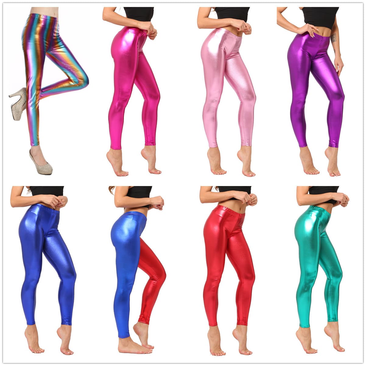 Women's clothing Hot gold imitation leather multi-size leggings candy nightclub thin leather pants not easy to fade nine