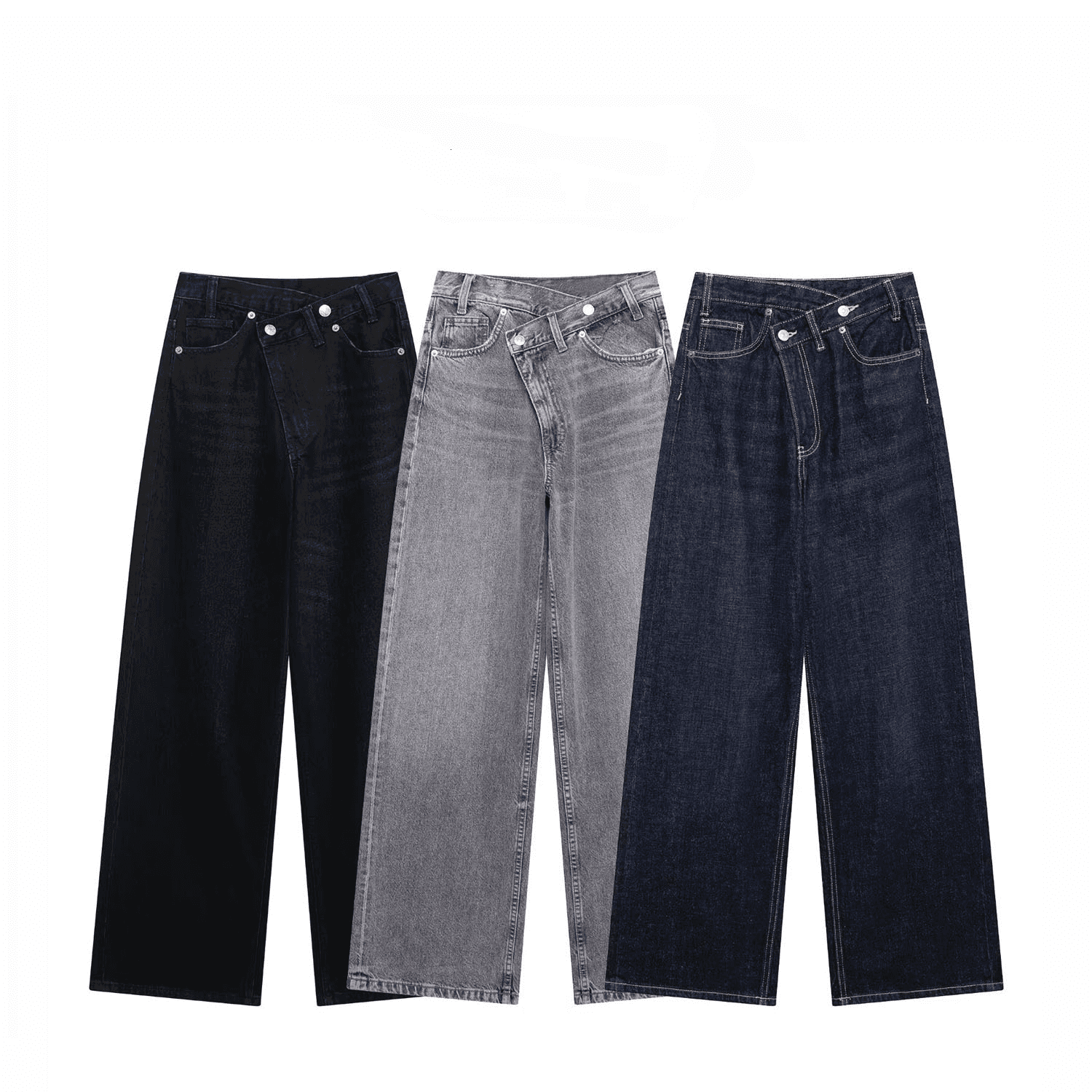 Women's Clothing Style New Women's Fashion Double Breasted High Waist Wide Leg Jeans