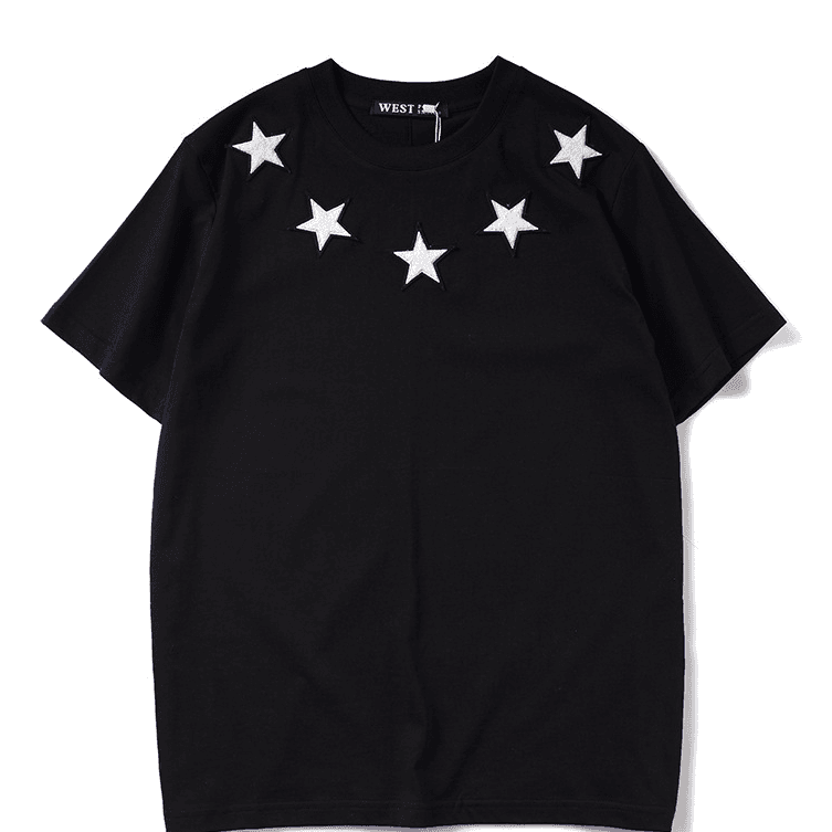 Men's Clothing Fashion High Street Ins Flocked Five Pointed Star Short Sleeved T Shirt Couple Wear Pure Cotton