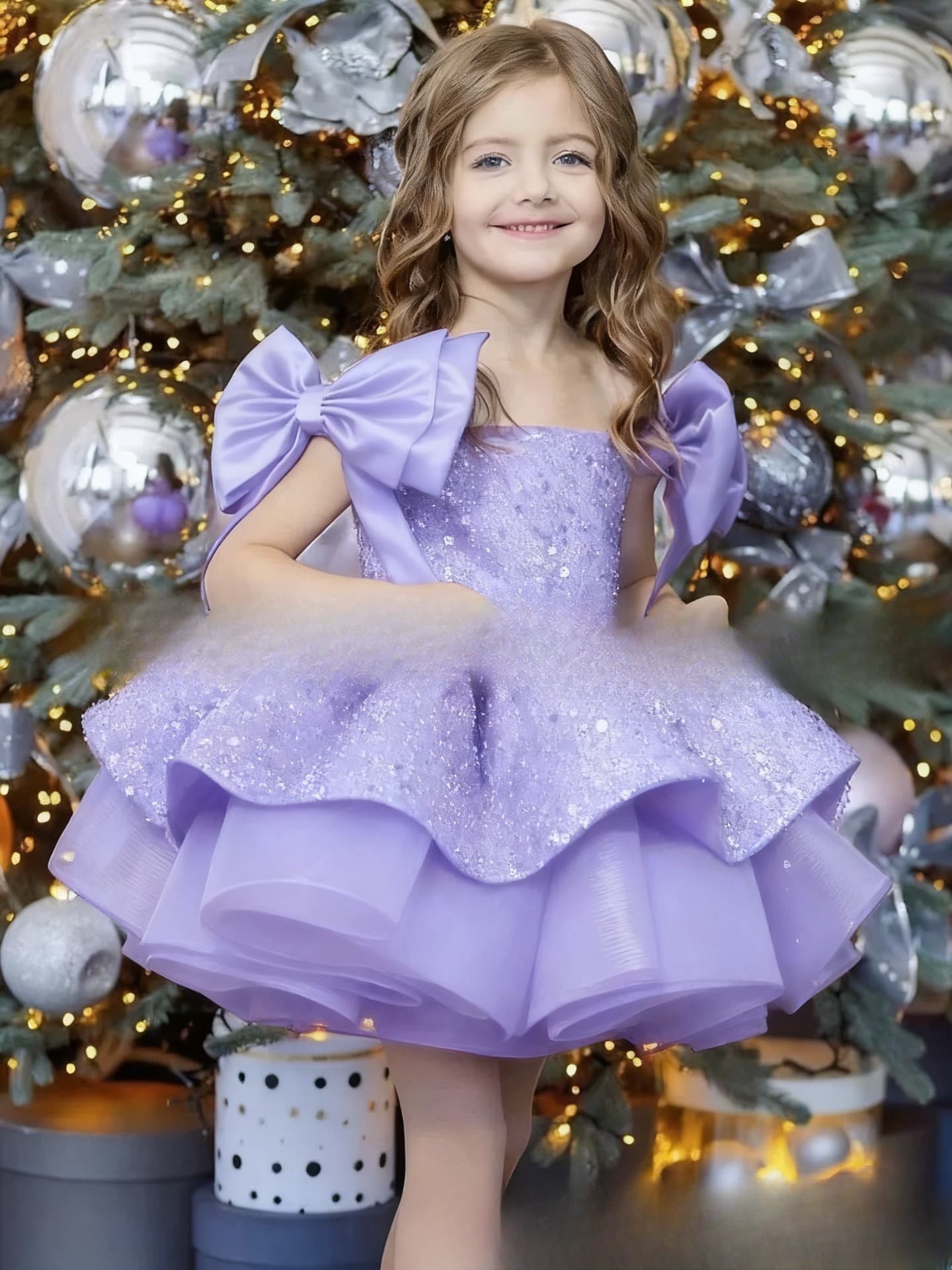 Robe de princesse de luxe pour filles - Robe élégante de fête d'anniversaire avec broderies florales et jupe en tulle, robe de cérémonie pour le