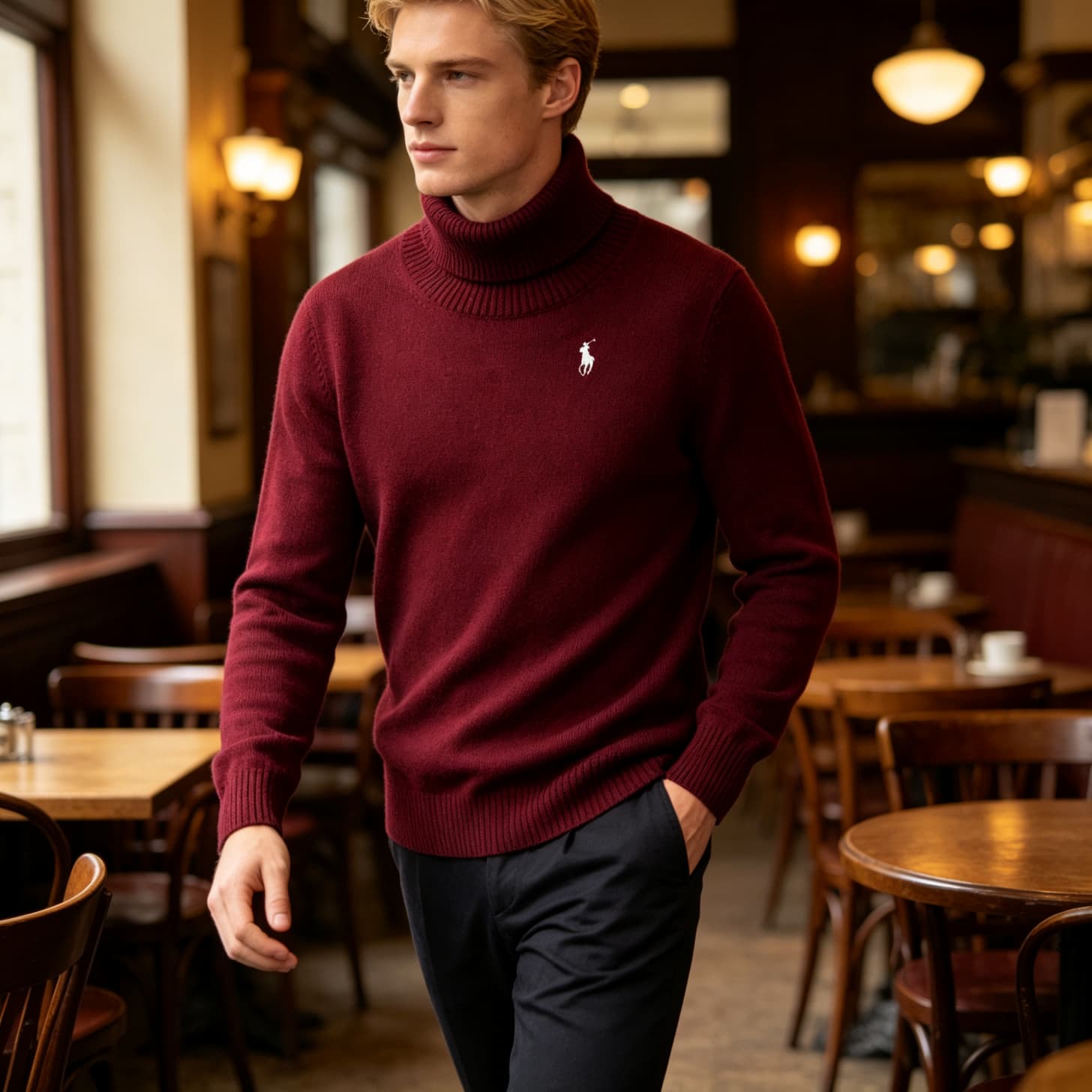 Pull col roulé Ralph Lauren pour homme, couleur unie, orné d'un poney brodé sur la poitrine gauche, coupe ajustée et chaude, idéal pour l'automn