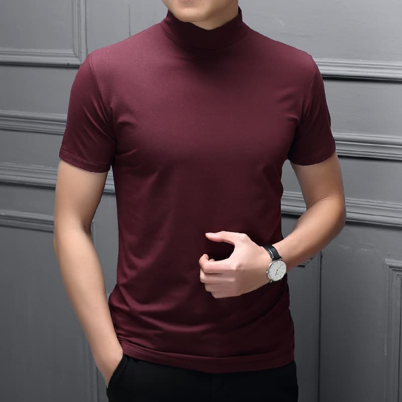 Men's Clothing Spring and Summer Men's Half Turtleneck Short Sleeve Slim T-shirt Men's Solid Color Turtleneck Bottoming Shirt Underwear
