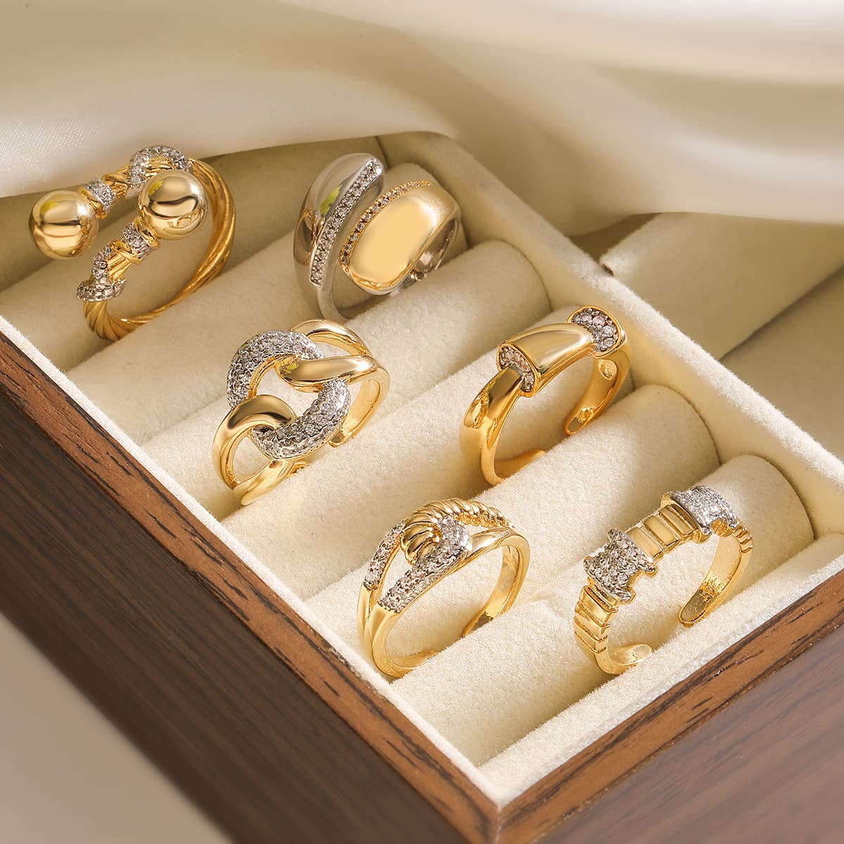 Niche Personality Two Color Electroplating Geometric Open Ring Female INS Fashion Light Luxury Zircon Ring