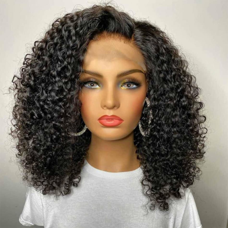 Short Kinky Curly Bob Human Hair Wig Pre Plucked Lace Frontal Closure Deep Wave Wig Curly Human Hair Bob Wigs For Women